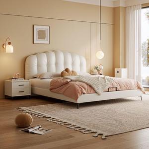 Cama Italiana Minimalista de Cuero Genuino, Cama Matrimonial Moderna, Cama de Lujo para Recámara Principal, Cama Grande Negra con Diseño de Ondas - Product Image 2