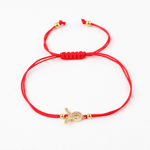 Nouveau Design Plaqué Or 18K Mignon Petit CZ Pave 12 Charme Du Zodiaque Cordon Rouge <span class=keywords><strong>Noeud</strong></span> Tissé Tressé Chanceux Amitié Bracelet JBS12667 - Product Image 4