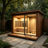 Kabin Sauna Kayu Luar Ruangan Kustom, Shower Uap, Tungku Sauna Inframerah Luar Ruangan, Sauna Taman dengan Perlengkapan Shower