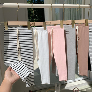 Pantaloni Lunghi Elasticizzati Coreani Primavera-Autunno 2025, <span class=keywords><strong>Leggings</strong></span> <span class=keywords><strong>a</strong></span> <span class=keywords><strong>Righe</strong></span> per Bambine, Abbigliamento Casual per Bambini - Product Image 4