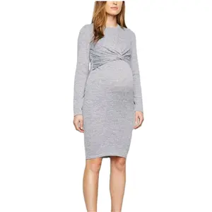 Annelik gri ince örgü büküm hemşirelik elbise hamile elbisesi emzirme anneler elbiseler