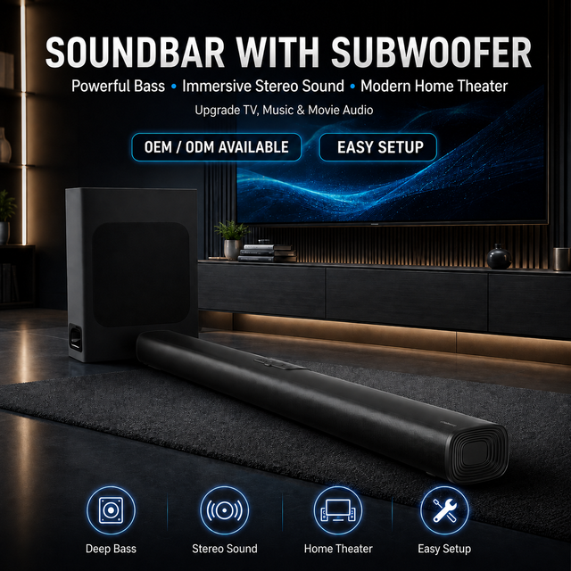 100W Powerful Wired TV Deep Bass Audio Surround 2.1 Sound Bar With Woofer