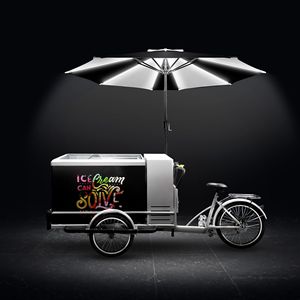 Vélo à glaces GGM Gastro en acier inoxydable - Conception à 3 roues - Auvent LED - Compartiments isolés - Pour 7 contenants de 5 litres - Utilisation en extérieur - Product Image 1