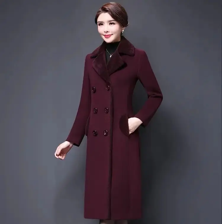 중간 길이 두꺼운 양모 코트 2022 가을 겨울 여성 한국어 플러스 사이즈 트렌치 코트