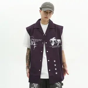 Letter Embroidered Jacke Sleeveless Vest Men's Street Loose Casual Suit Collar Cardigan Vest Jacket