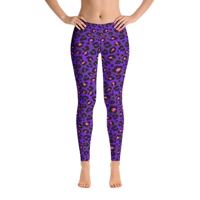 Quality 92% Polyester 8% Spandex Super Soft Women Brushed Tight Pants Milky Stretch Purple Color Leopards Dots Design Leggings