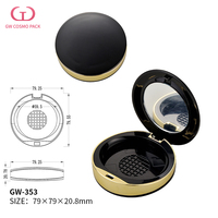Boîtier vide rond noir brillant en ABS/PS/PET pour poudre compacte, avec bordure dorée miroir, logo personnalisé, OEM, vente en gros, directement de l'usine