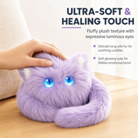 Robot en peluche AI Compagnon émotionnel, chat moelleux aux yeux lumineux colorés, avec fonction de chat vocal, jouet pour enfants pour l'heure du coucher, vente en gros