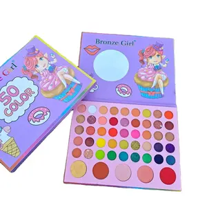 Wholesale cover girl blush-Bronze Girl 50 Color Cute Purple Cover Ice Cream Girl Eyeshadow Pan with Blush