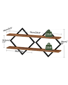 Country Brown Juego de estantes flotantes de 2 niveles 2 estantes colgantes montados en la pared para sala de estar Dormitorio <span class=keywords><strong>Cocina</strong></span> Oficina o estudio - Product Image 2