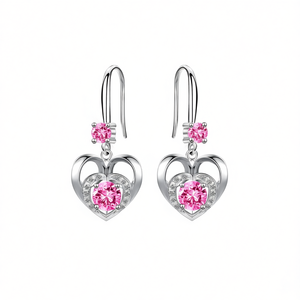 Orecchini Pendenti a Cuore E1230 in Argento 925 con Acquamarina, Montatura a Griffe, Gioielli Romantici in Cristallo da Donna per Uso Quotidiano - Product Image 1
