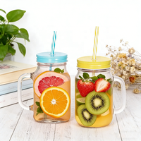 Bouteille en verre classique économique de 16 oz et 32 oz pour jus, bocal Mason en verre avec pailles, couvercles et poignée, tasse à boire avec couvercle