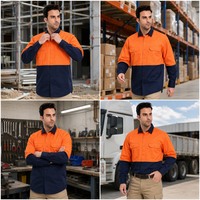 Chemise de travail haute visibilité bicolore à manches longues, col contrastant, deux poches poitrine, ourlet incurvé, uniforme de sécurité industrielle, logo personnalisé
