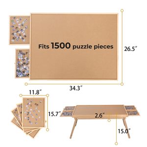 Tablero de rompecabezas de 1500 piezas, mesa de rompecabezas de 34,3 ''x 26,5'' con 4 cajones y cubierta, mesa de juego portátil con patas plegables - Product Image 5