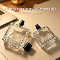 Nouveau en stock – Flacon de parfum en verre de 100 ml avec buse à vis, forme carrée plate, impression sérigraphiée, flacon de voyage vide pour soins de la peau
