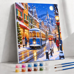Kit Pittura con Numeri per Natale 40x50cm su Tela di Cotone, Paesaggio Invernale con Tram, Stampa Digitale, Decorazione Moderna per la Casa, Regalo - Product Image 1