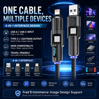 Cable de Carga Rápida USB 4 en 1, 240W, con Pantalla Digital E-Marker, Cable Multiusos con Trenzado de Nailon para Teléfono, Tableta y Portátil