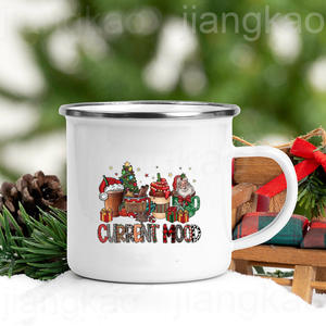 Cacao chaud et <span class=keywords><strong>films</strong></span> de noël humeur actuelle impression émail tasses à café cadeaux de noël fête vin jus boisson tasses maison verres - Product Image 5