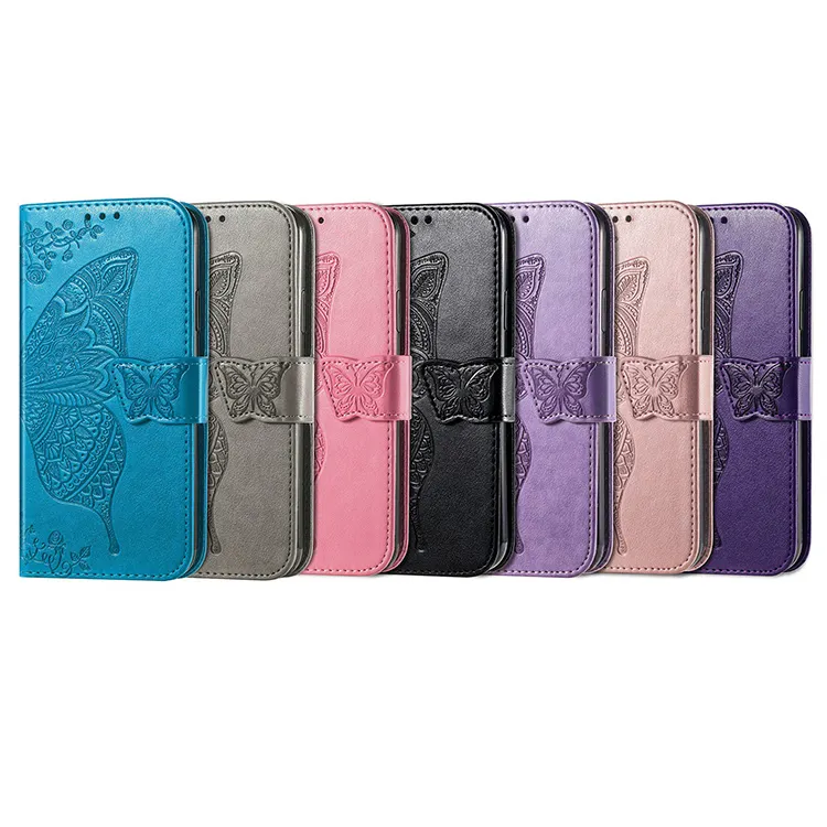 2022 New Design Fashion Embossed Butterfly Cover For Iphone 6 7 8 X XR XS 11 12 13 se Flip Z Leather For Iphone Wallet Case