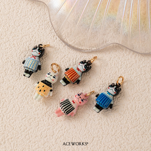 Painted Kitty Parade | 18K Gold Plated Brass Hand Painted Enamel Cat Charm,Cute Dressed Kitten Pendant for DIY Jewelry Making - Product Image 3
