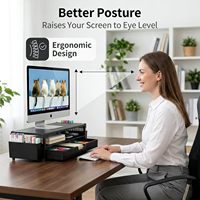 Support d'écran ergonomique à 2 niveaux avec tiroir de rangement et 2 porte-stylos pour ordinateur portable/imprimante