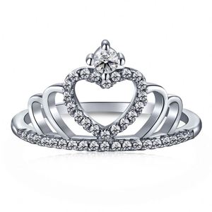 Dylam Low MOQ in Stock INS Style Minimalist S925 Sterling <b>Silver</b> Engagement Heart Shape Love <b>Crown</b> Rings Jewelry Fashion - Product Image 1