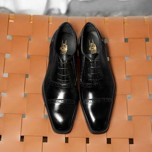 Chaussures habillées de luxe en cuir véritable à bout carré pour hommes – Élégantes pour affaires et mariages, légères, respirantes, à lacets, style Oxford - Product Image 6