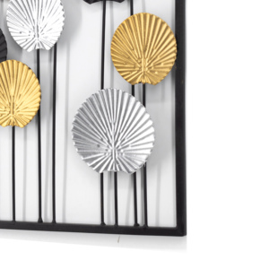 Arte Murale in Metallo Astratta Moderna, Decorazione Geometrica Floreale in Nero, Oro e Argento, Scultura da Parete Incorniciata per Soggiorno e Hotel - Product Image 4