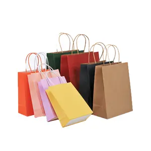 Sacos de papel para embalagem de presente promocional para festas e compras, sacolas coloridas recicláveis personalizadas com alça para negócios