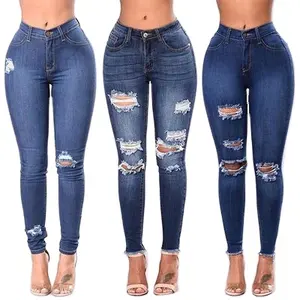 Wholesale Skinny Spring High Quality Elastic Ripped Slim Legging Womens Jeans
