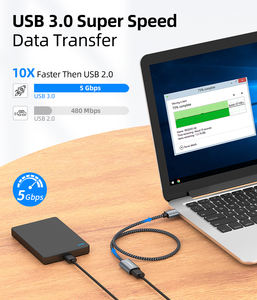 Cable de datos trenzado de nailon de alta velocidad SUNGUY Tipo-A de 5 Gbps, listo para enviar, cable de carga rápida USB. - Product Image 3