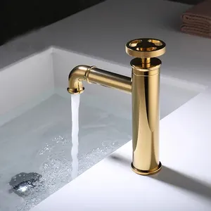 Wastafelkraan Goud Badkamer Gootsteen Kraan Enkel Handvat Wasbak Mengkraan Warm En Koud Water Kraan Messing Gootsteen Waterkraan Rubinetti