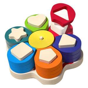 Dropshipping Shopify Fulfillment Geometric Matching Building <b>Blocks</b> Wooden Flower <b>Shape</b> Stacking Toy - Product Image 1