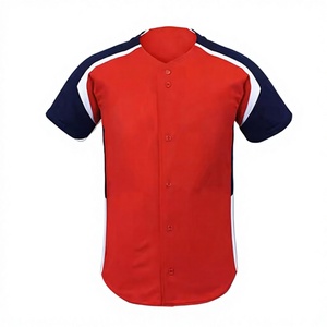 Ensemble de tenue de baseball personnalisée pour hommes adultes, rouge, marine, blanc, manches courtes, respirant, anti-humidité, jersey en polyester, ensemble complet - Product Image 3