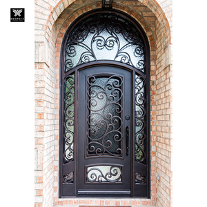 <span class=keywords><strong>Porte</strong></span> <span class=keywords><strong>d</strong></span>'<span class=keywords><strong>entrée</strong></span> française extérieure en fonte cintrée avec verre de sécurité, <span class=keywords><strong>porte</strong></span> en <span class=keywords><strong>fer</strong></span> <span class=keywords><strong>forgé</strong></span> pour maison - Product Image 2
