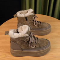Bottines à plateforme doublées de polaire pour femme, bottes d'hiver à lacets sur le devant et fermeture éclair latérale, rehaussantes pour temps froid