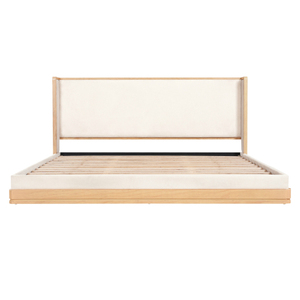 Modern Wood & Beige Adjustable Soft <b>Bed</b> Platform <b>Bed</b> Frame King/<b>Queen</b> <b>Size</b> Solid Wood Legs Chenille Fabric - Product Image 2