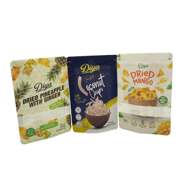 Durian Cranberry Mulberry Pineapple Coconut Mango Lemon Fruit Pouches Free Design Custom Printed Dried Fruit Packaging Bags