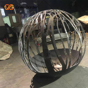 <b>Large</b> Rusty Red Corten Steel <b>Fire</b> Sphere <b>Pits</b> Winter Trees Garden Outdoor Metal Steel for Firewood - Product Image 6