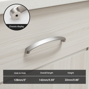 Tirador de gabinete de acero inoxidable satinado niquelado de 128 mm entre orificios, herrajes contemporáneos para muebles - Product Image 2