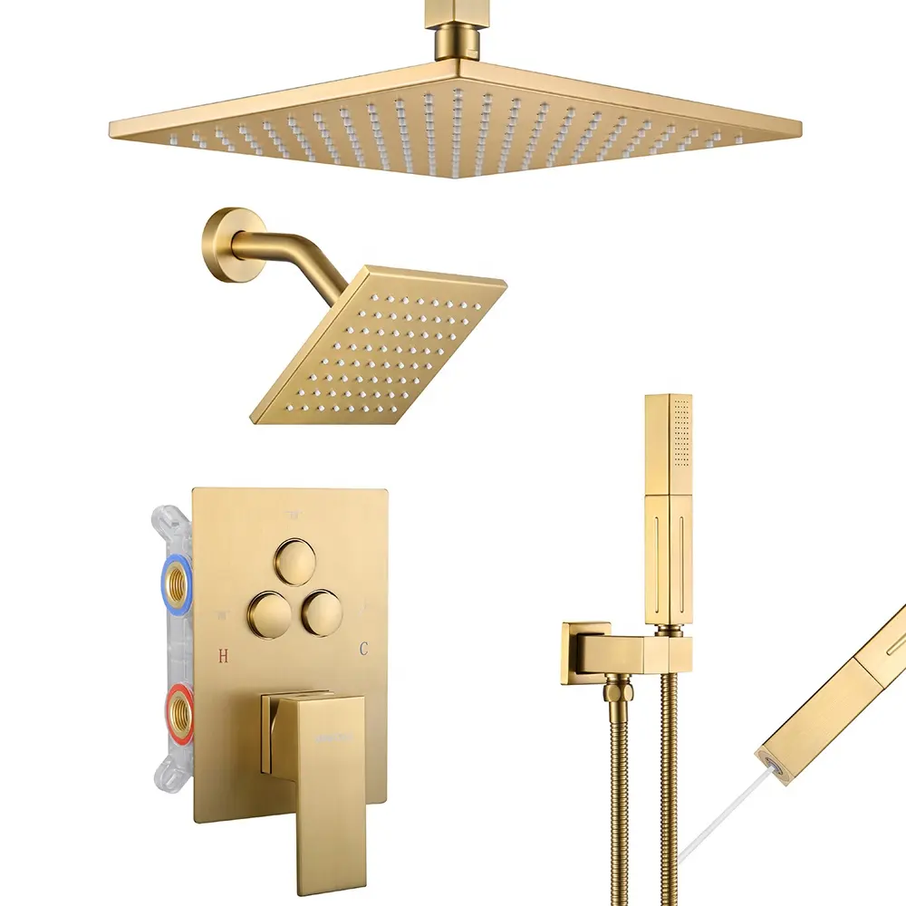 High Pressure Shower Booster Water SavingCopper brushed gold concealed ceiling mounted shower set and hander shower