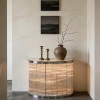 Table console demi-lune en verre nervuré vertical éclairé, surface en verre trempé, bureau lumineux pour hall d'hôtel