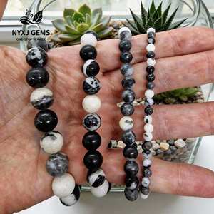 Bracelet en pierres précieuses naturelles de qualité supérieure, personnalisé, 6/8/10 mm, pierre zèbre noire et blanche, pour cadeaux, mariages, fêtes - Product Image 1