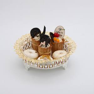 Bandeja de fruta de metal tallado de estilo europeo de lujo con taza de azúcar redonda y espejo de encaje Bandeja de servicio grande con tapa - Product Image 6