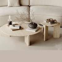 Table basse KENVY moderne pour salon, en travertin durable, avec cadre en marbre et panneau en bois de style pierre naturelle, pour la décoration intérieure