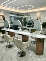 Ensemble de miroir de salon de coiffure moderne de luxe avec éclairage LED, écran tactile intelligent, miroir décoratif pour salons de beauté, en métal