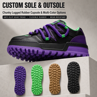 Sneakers unisexes à blocs de couleurs contrastées, semelle plateforme épaisse à motif zigzag, lacets torsadés extra épais, logo personnalisé
