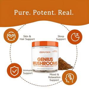 유기농 Nootropic 보충 교재 천재 라이온스 갈기 버섯 캡슐 산화 스트레스 퇴치 성인을위한 두뇌 성능 향상 - Product Image 5