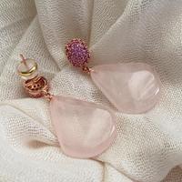 Boucles d'oreilles délicates en cristal de guérison naturel, pierre précieuse, quartz rose, forme de larme, élégantes, serties de zircon rubis, bijoux cadeaux pour femmes