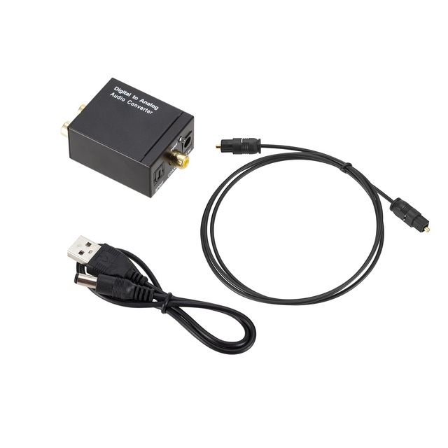 Digital to Analog Audio Converter Optical Fiber Toslink Coaxial Signal to RCA R/L Audio Decoder with USB Cable Power Adapter